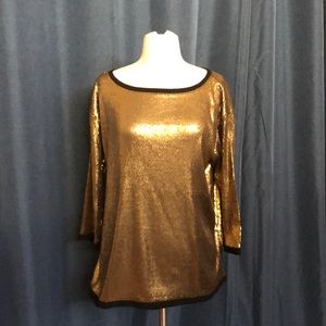 DKNYC gorgeous gold sequin top 3/4 sleeves